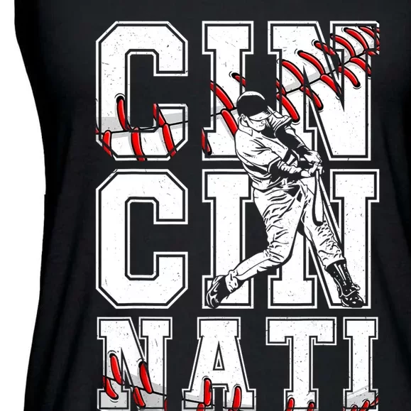 Cincinnati Retro Baseball Lover Met At Game Day Ladies Essential Flowy Tank