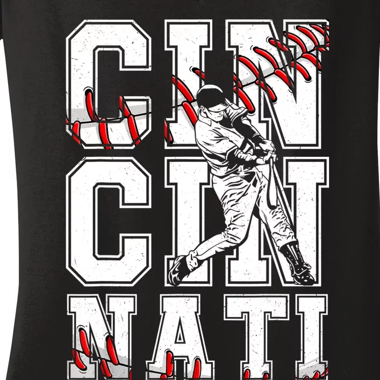 Cincinnati Retro Baseball Lover Met At Game Day Women's V-Neck T-Shirt