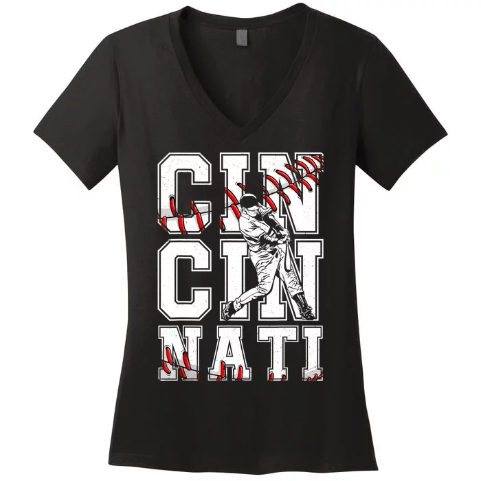 Cincinnati Retro Baseball Lover Met At Game Day Women's V-Neck T-Shirt