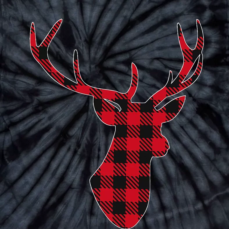 Classic Red & Black Christmas Buffalo Plaid Deer Tie-Dye T-Shirt