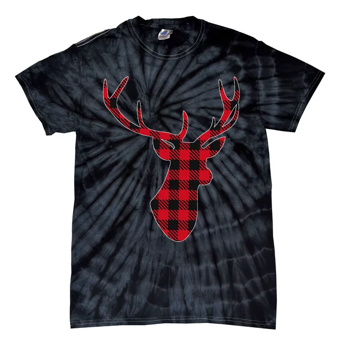 Classic Red & Black Christmas Buffalo Plaid Deer Tie-Dye T-Shirt