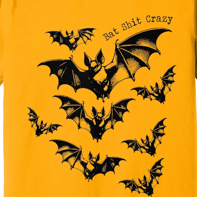 Classic Retro Bat Shit Crazy Funny Spooky Halloween Saying Premium T-Shirt