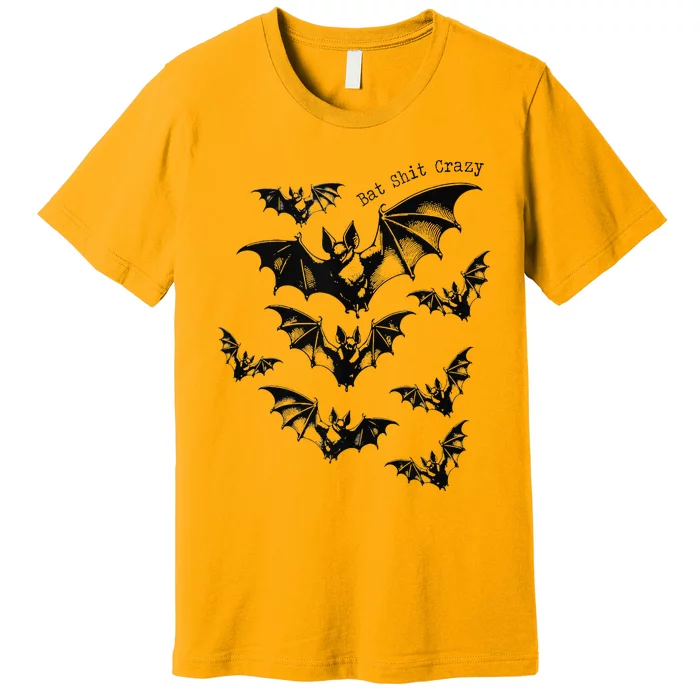 Classic Retro Bat Shit Crazy Funny Spooky Halloween Saying Premium T-Shirt