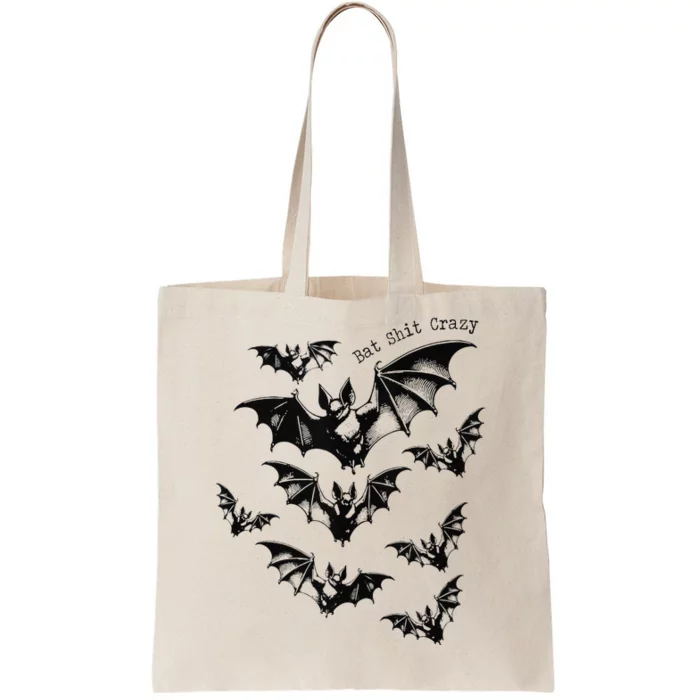 Classic Retro Bat Shit Crazy Funny Spooky Halloween Saying Tote Bag