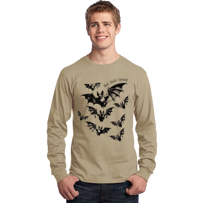 Classic Retro Bat Shit Crazy Funny Spooky Halloween Saying Tall Long Sleeve T-Shirt