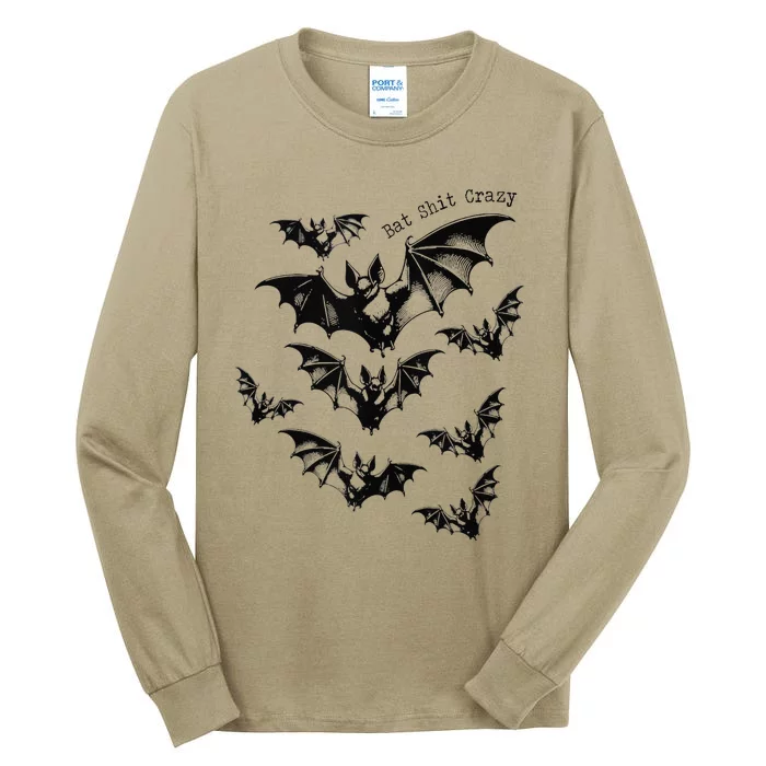 Classic Retro Bat Shit Crazy Funny Spooky Halloween Saying Tall Long Sleeve T-Shirt