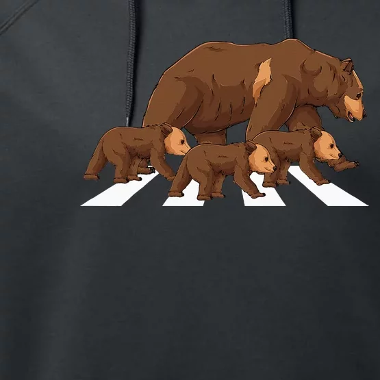 Crossing Road Bear Wildlife Wild Camping Campers Bear Performance Fleece Hoodie