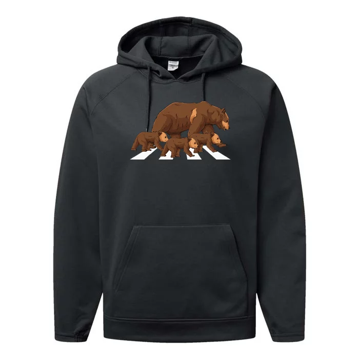 Crossing Road Bear Wildlife Wild Camping Campers Bear Performance Fleece Hoodie