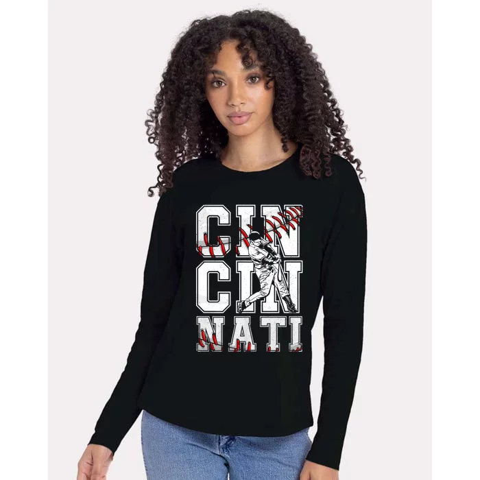 Cincinnati Retro Baseball Lover Met At Game Day Womens Cotton Relaxed Long Sleeve T-Shirt