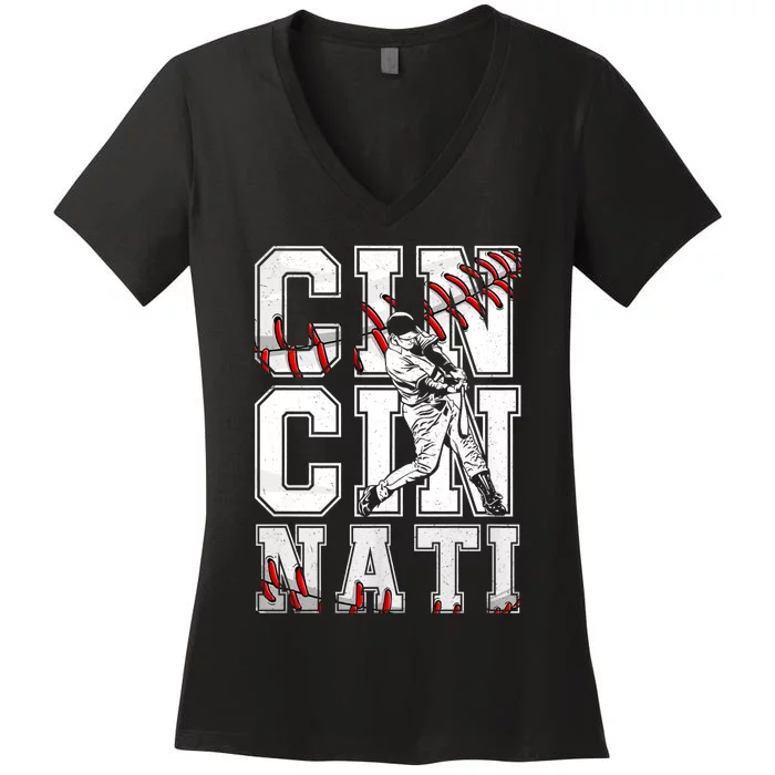 Cincinnati Retro Baseball Lover Met At Game Day Women's V-Neck T-Shirt