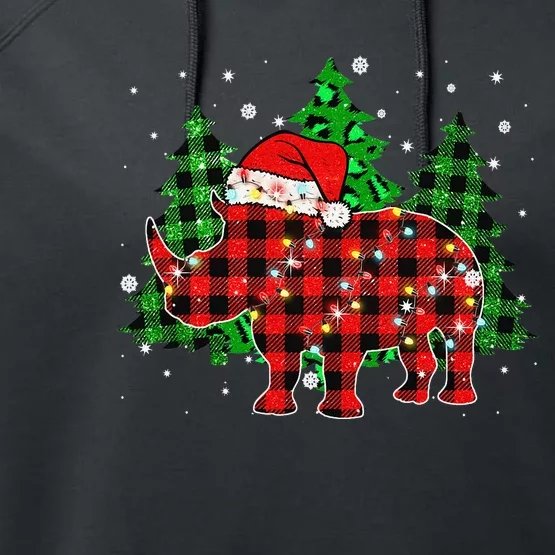 Classic Red & Black Christmas Buffalo Plaid Rhino Pajamas Performance Fleece Hoodie