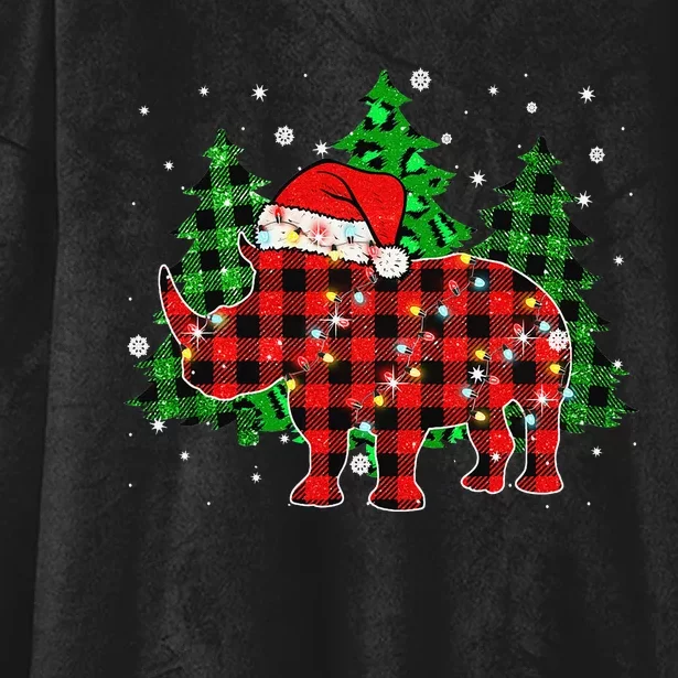 Classic Red & Black Christmas Buffalo Plaid Rhino Pajamas Hooded Wearable Blanket