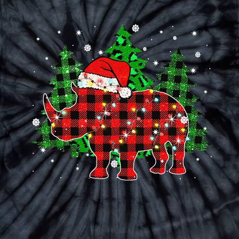 Classic Red & Black Christmas Buffalo Plaid Rhino Pajamas Tie-Dye T-Shirt