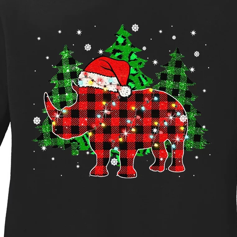 Classic Red & Black Christmas Buffalo Plaid Rhino Pajamas Ladies Long Sleeve Shirt