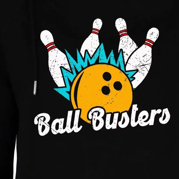 Classic Retro Bowling Team Name Ball Busters League Night Womens Funnel Neck Pullover Hood