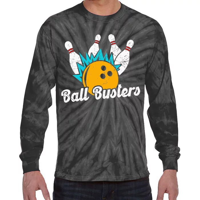 Classic Retro Bowling Team Name Ball Busters League Night Tie-Dye Long Sleeve Shirt