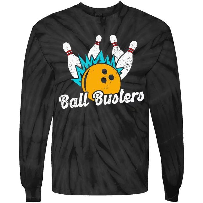 Classic Retro Bowling Team Name Ball Busters League Night Tie-Dye Long Sleeve Shirt