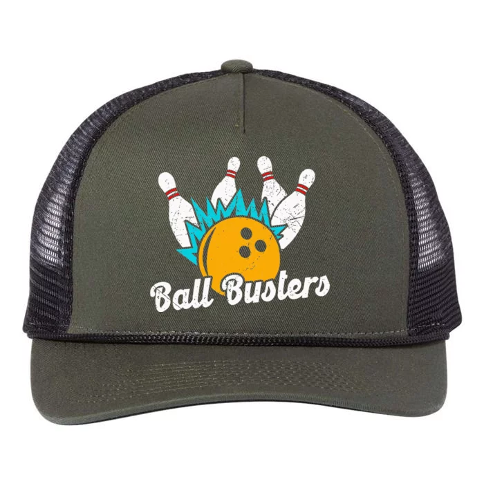 Classic Retro Bowling Team Name Ball Busters League Night Retro Rope Trucker Hat Cap