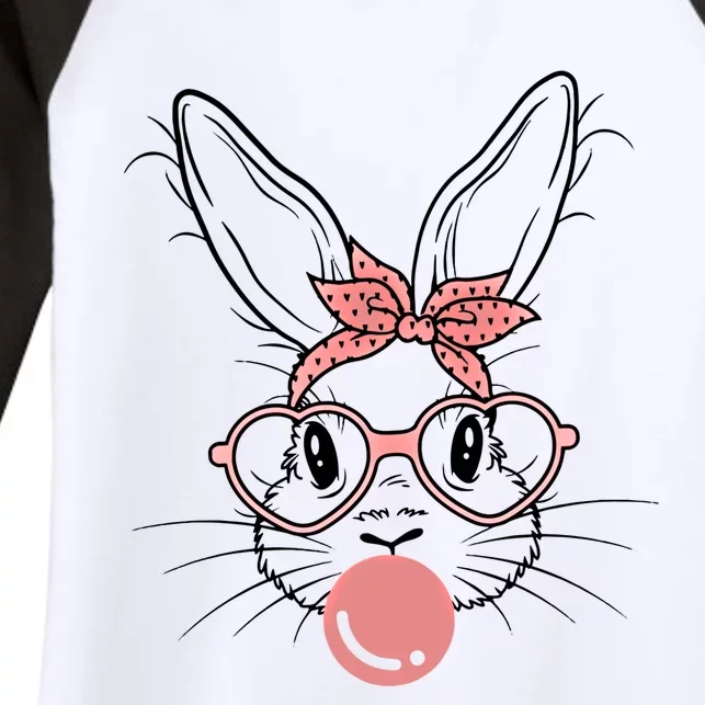 Cute Rabbit Bunny Blowing Bubble Gum Easter Day Gift Women's Tri-Blend 3/4-Sleeve Raglan Shirt