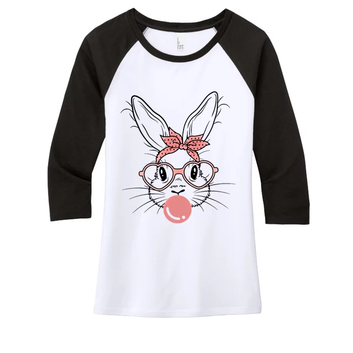 Cute Rabbit Bunny Blowing Bubble Gum Easter Day Gift Women's Tri-Blend 3/4-Sleeve Raglan Shirt