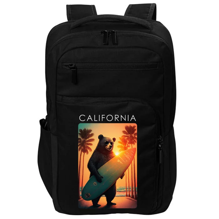 Cool Republic Bear Surfing Beach California Impact Tech Backpack