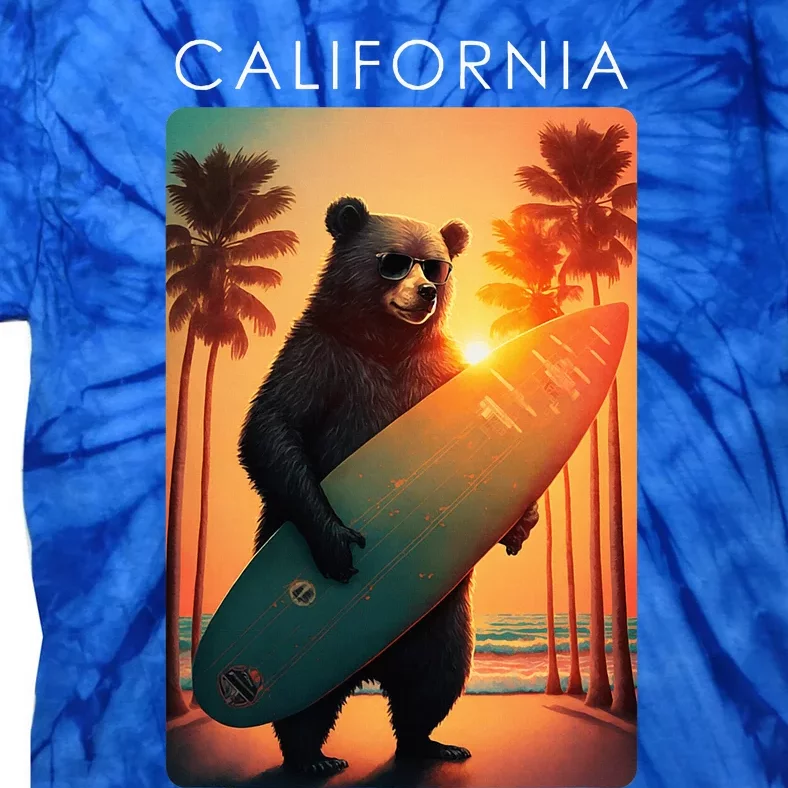 Cool Republic Bear Surfing Beach California Tie-Dye T-Shirt