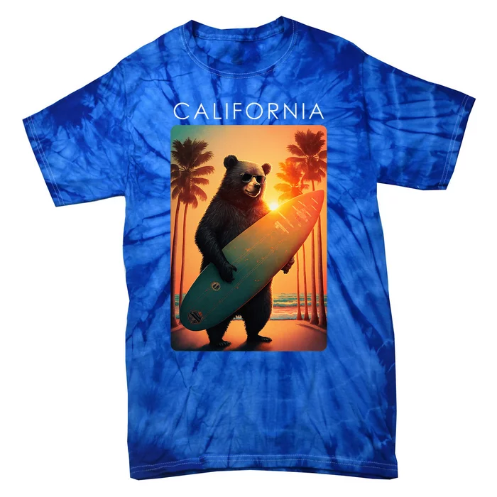 Cool Republic Bear Surfing Beach California Tie-Dye T-Shirt