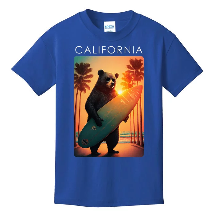 Cool Republic Bear Surfing Beach California Kids T-Shirt