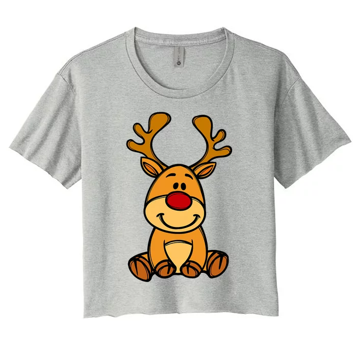 Cute Reindeer Baby Rudolph Red Nose Christmas Xmas Women's Crop Top Tee