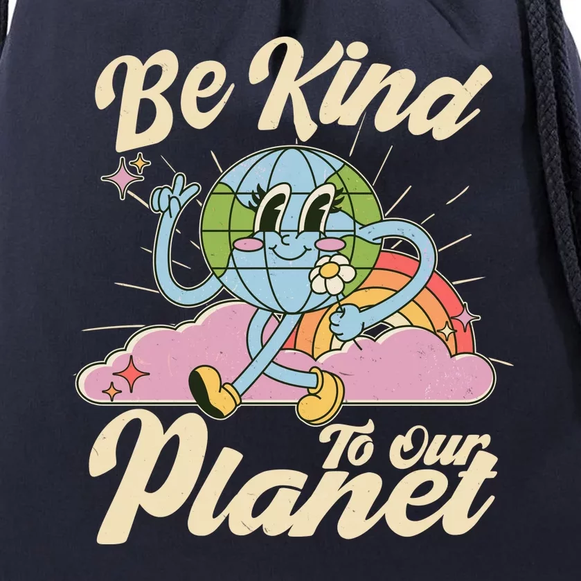 Cute Retro Be Kind To Our Planet Celebrate Earth Day Drawstring Bag