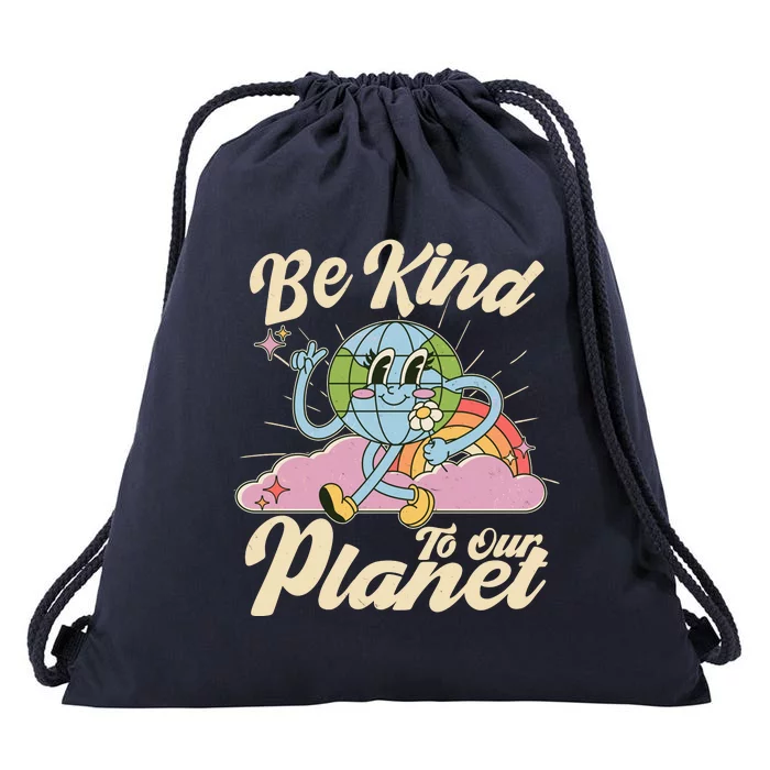 Cute Retro Be Kind To Our Planet Celebrate Earth Day Drawstring Bag