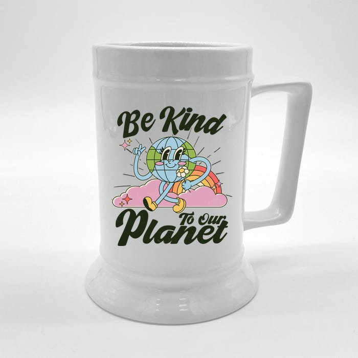 Cute Retro Be Kind To Our Planet Celebrate Earth Day Front & Back Beer Stein