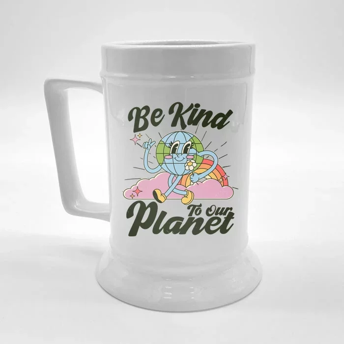 Cute Retro Be Kind To Our Planet Celebrate Earth Day Front & Back Beer Stein