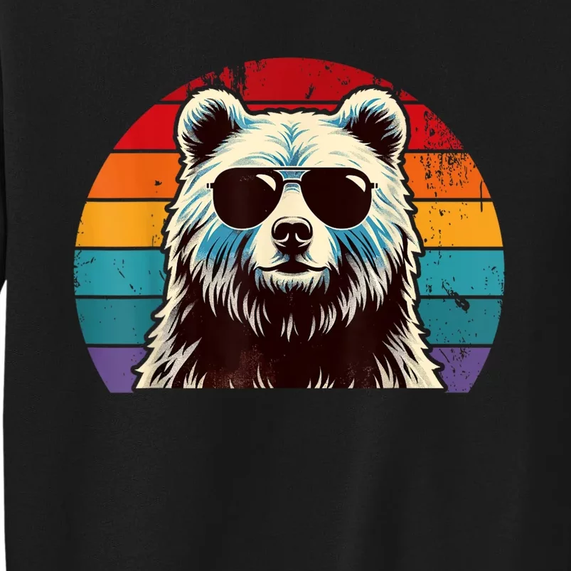 Cool Retro Bear In Sunglasses 70s 80s 90s Novelty Funny Bear Tall Sweatshirt