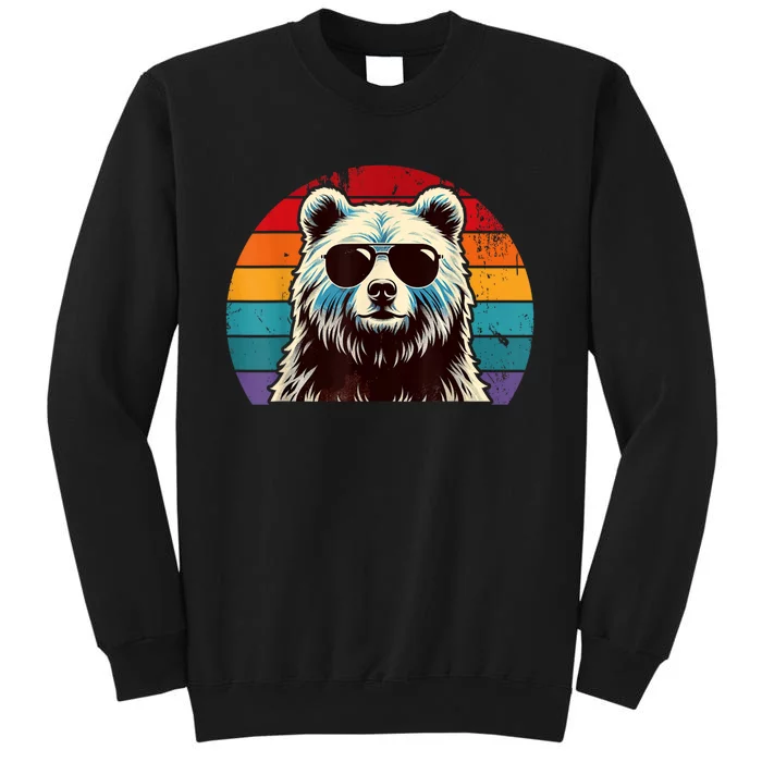 Cool Retro Bear In Sunglasses 70s 80s 90s Novelty Funny Bear Tall Sweatshirt