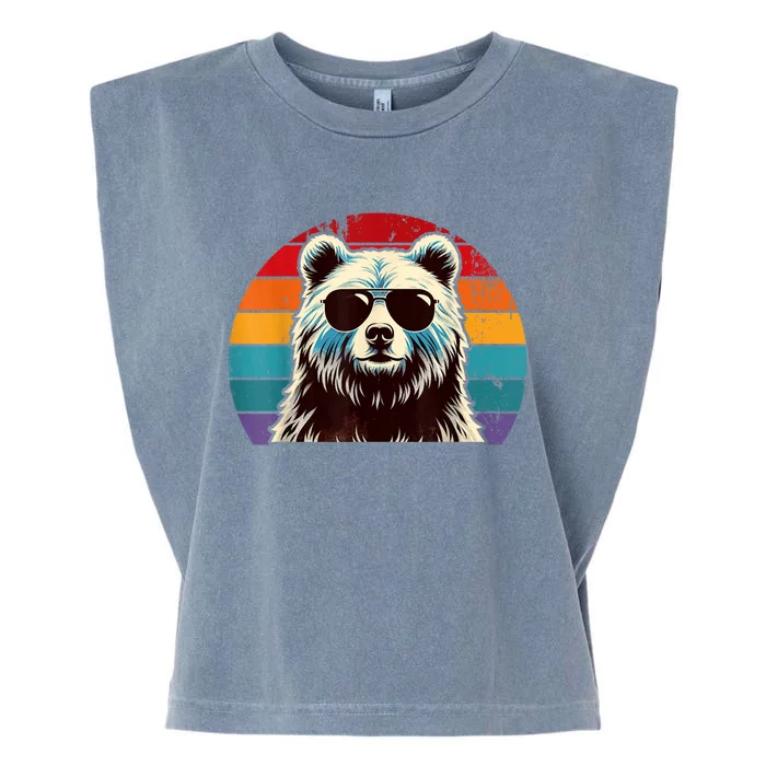 Cool Retro Bear In Sunglasses 70s 80s 90s Novelty Funny Bear Garment-Dyed Women's Muscle Tee