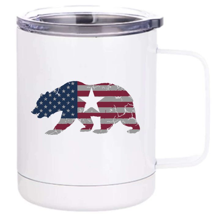 California Republic Bear American Flag 4th Of July Usa Front & Back 12oz Stainless Steel Tumbler Cup