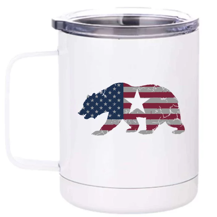 California Republic Bear American Flag 4th Of July Usa Front & Back 12oz Stainless Steel Tumbler Cup