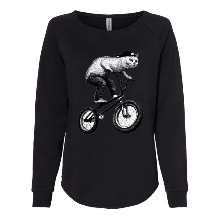 Cat Riding BMX Womens California Wash Sweatshirt