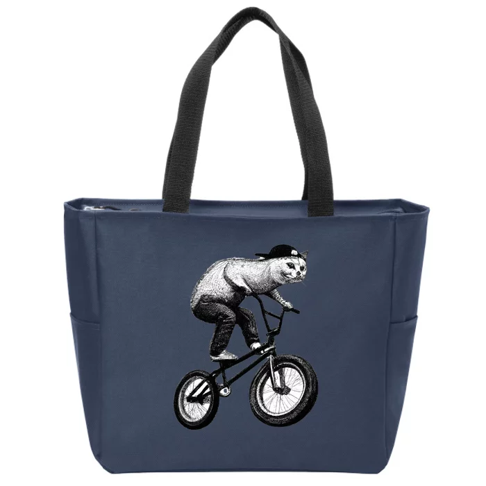 Cat Riding BMX Zip Tote Bag