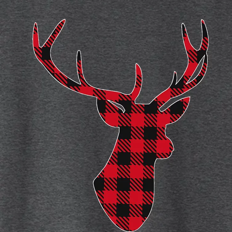 Classic Red & Black Christmas Buffalo Plaid Deer Women's Crop Top Tee