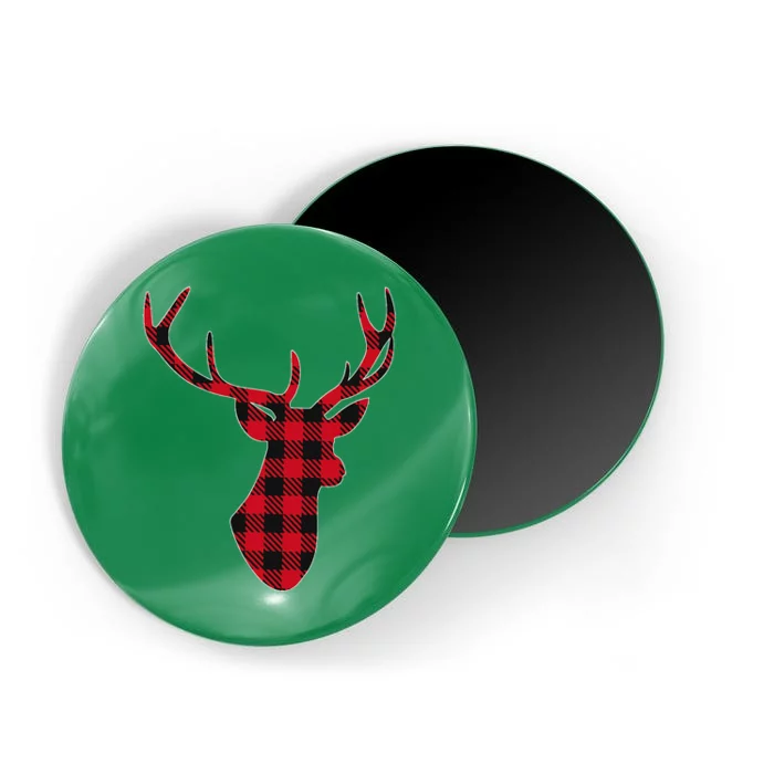 Classic Red & Black Christmas Buffalo Plaid Deer Magnet