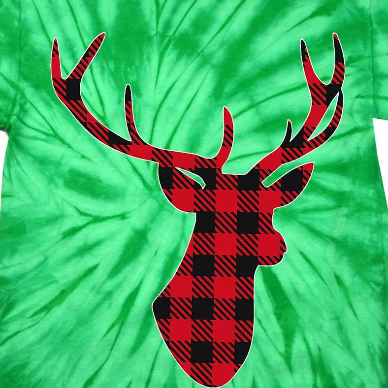 Classic Red & Black Christmas Buffalo Plaid Deer Tie-Dye T-Shirt