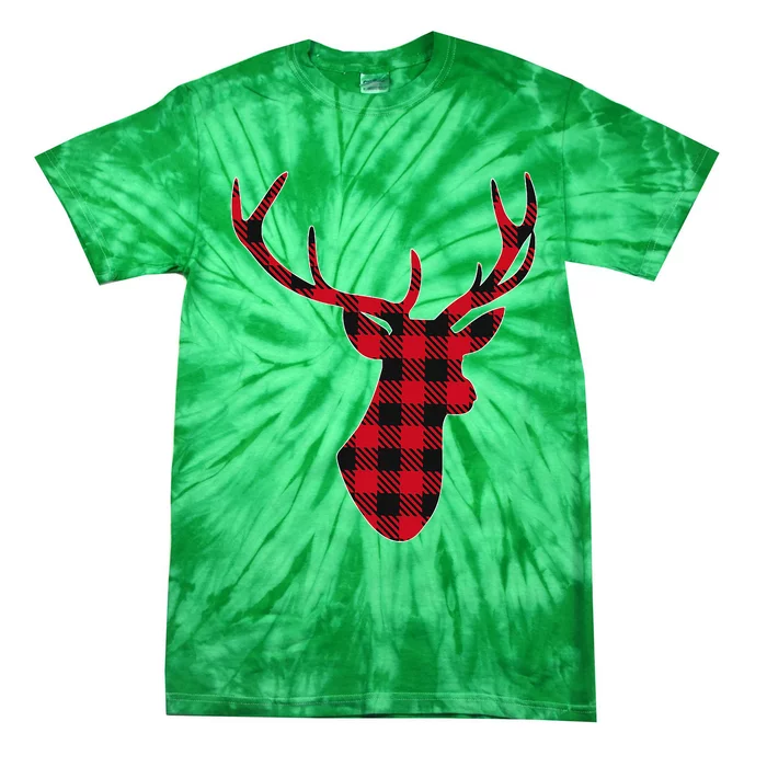 Classic Red & Black Christmas Buffalo Plaid Deer Tie-Dye T-Shirt