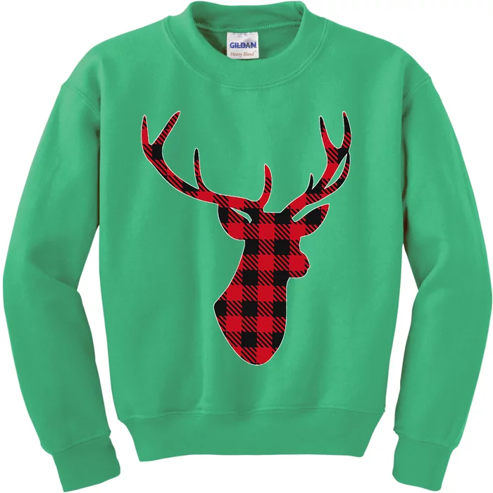 Classic Red & Black Christmas Buffalo Plaid Deer Kids Sweatshirt