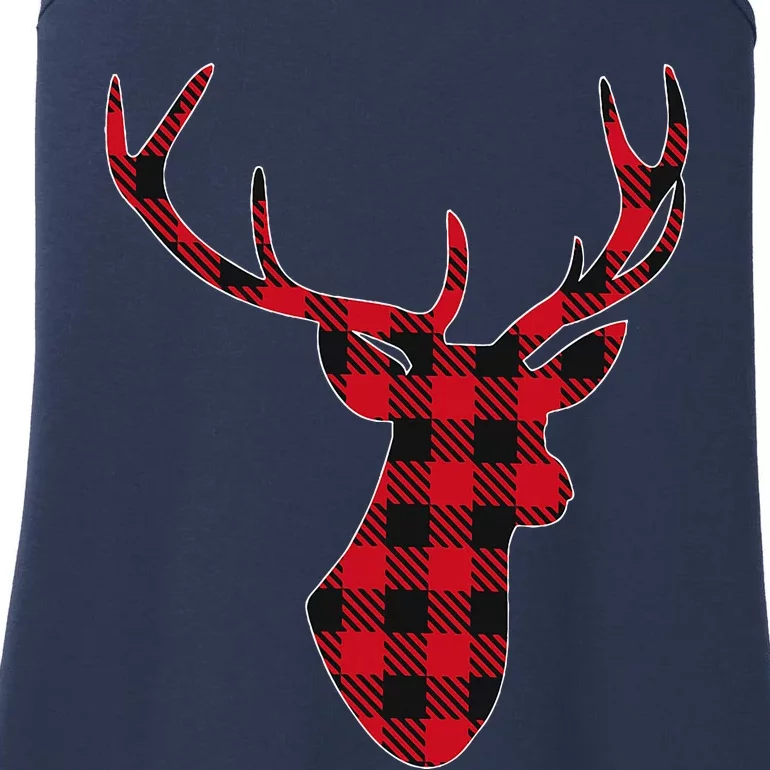 Classic Red & Black Christmas Buffalo Plaid Deer Ladies Essential Tank