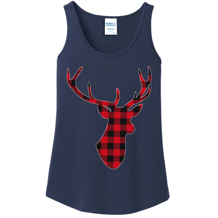 Classic Red & Black Christmas Buffalo Plaid Deer Ladies Essential Tank