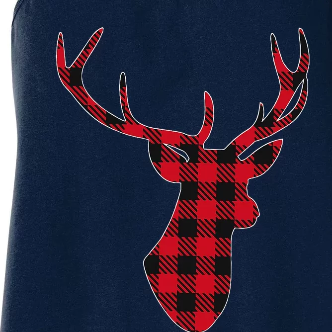 Classic Red & Black Christmas Buffalo Plaid Deer Women's Racerback Tank