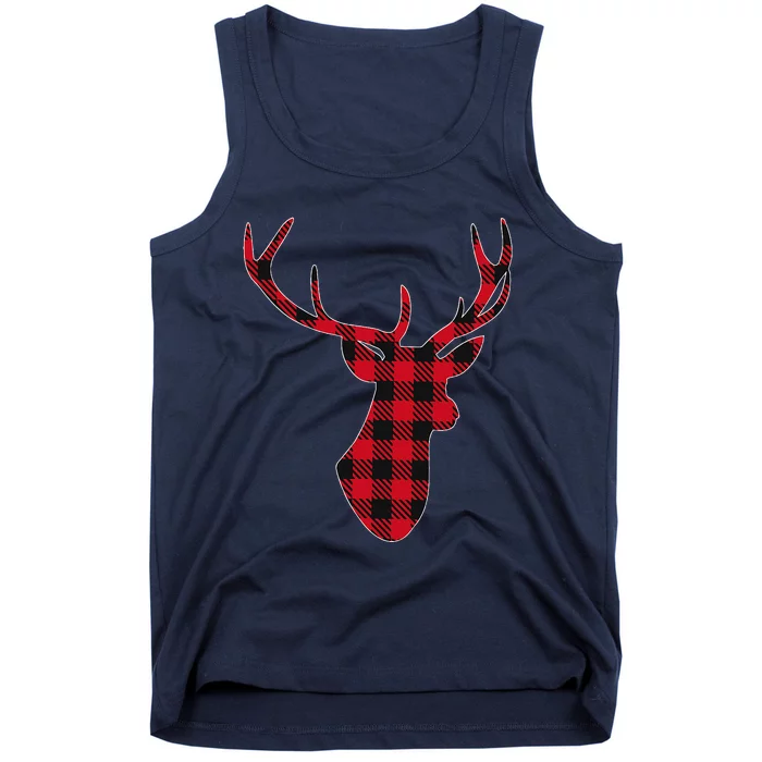 Classic Red & Black Christmas Buffalo Plaid Deer Tank Top