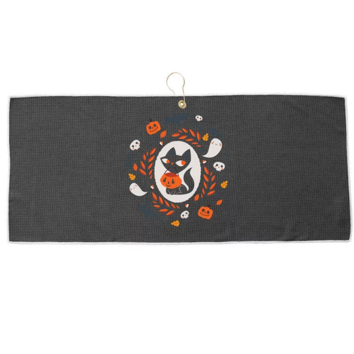 Cute Retro Black Cat Fall Halloween Large Microfiber Waffle Golf Towel